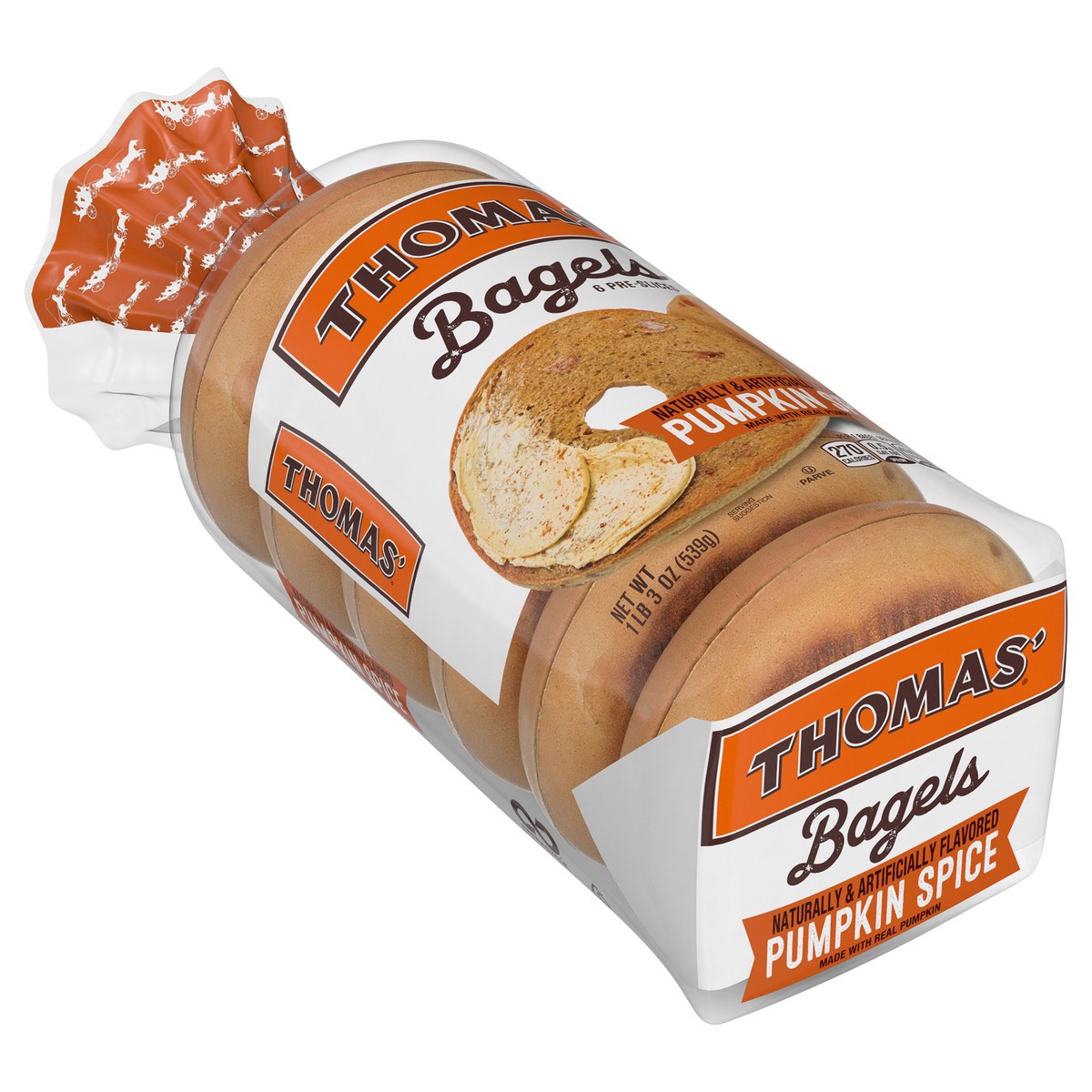 slide 12 of 12, Entenmann's Thomas' Pumpkin Spice Pre-sliced Bagels, 6 count, 19 oz, 6 ct; 19 oz