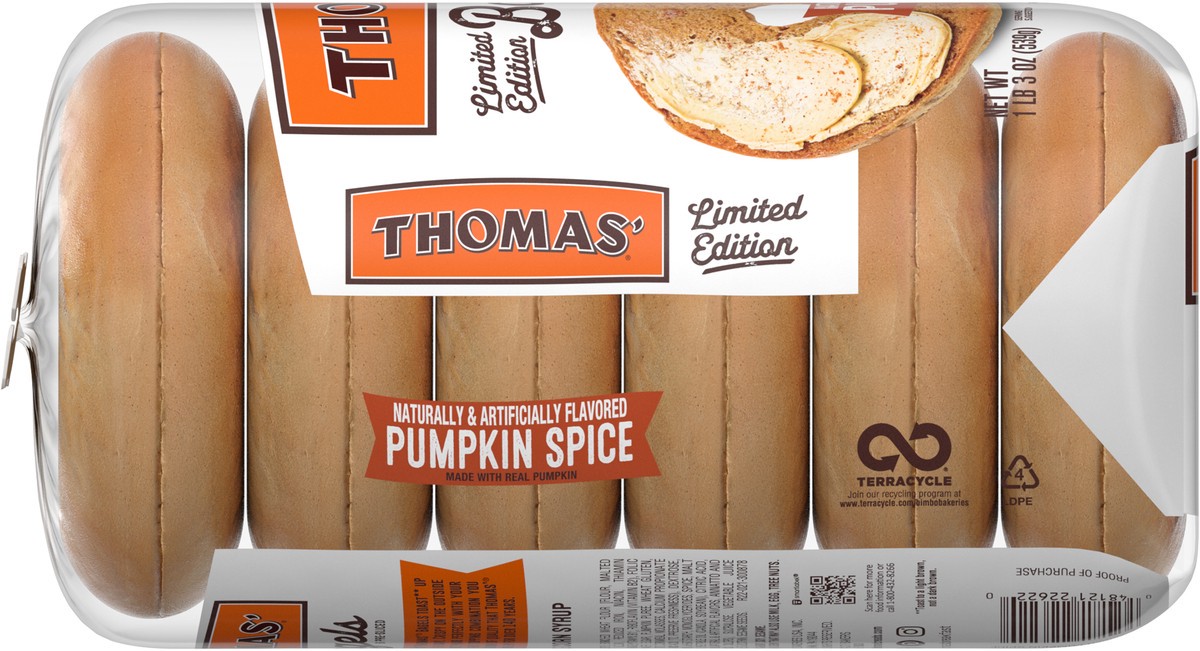 slide 5 of 12, Entenmann's Thomas' Pumpkin Spice Pre-sliced Bagels, 6 count, 19 oz, 6 ct; 19 oz