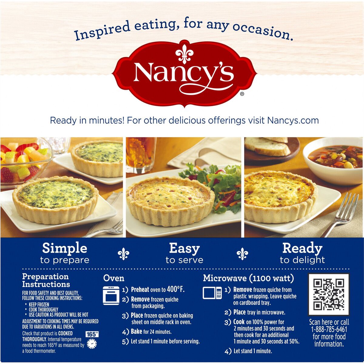 slide 8 of 8, Nancy's Cheese Trio Quiche with Eggs, Three Cheese Blend, & Mild Green Chilies Frozen Meal, 6 oz Box, 6 oz