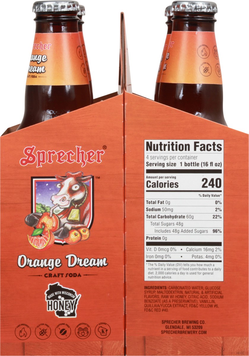 slide 8 of 9, Sprecher Orange Dream Craft Soda 4-16 fl oz Bottles, 4 ct