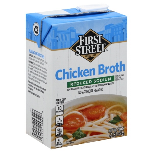 slide 1 of 1, First Street Chicken Broth Reduced Sodium, 48 oz