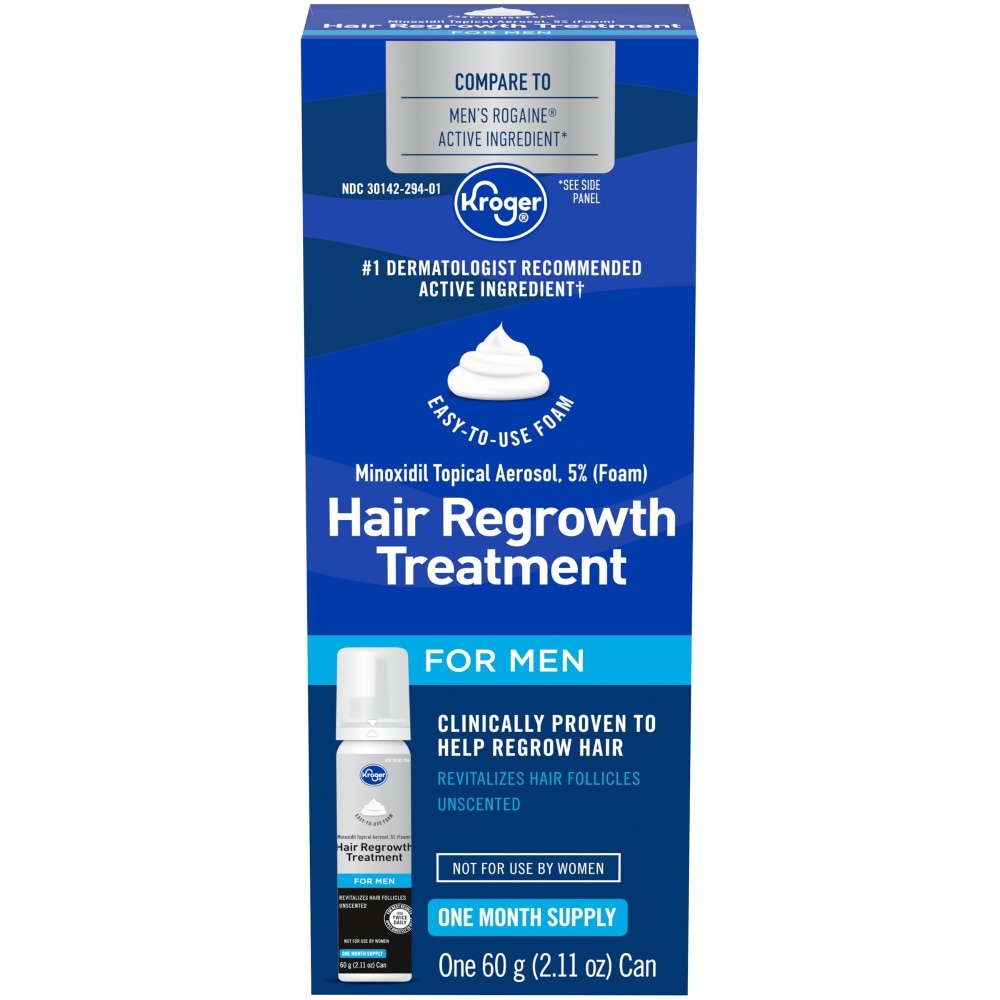 slide 1 of 1, Kroger 5% Minoxidil 30-Day Hair Regrowth Treatment For Men, 2.11 fl oz