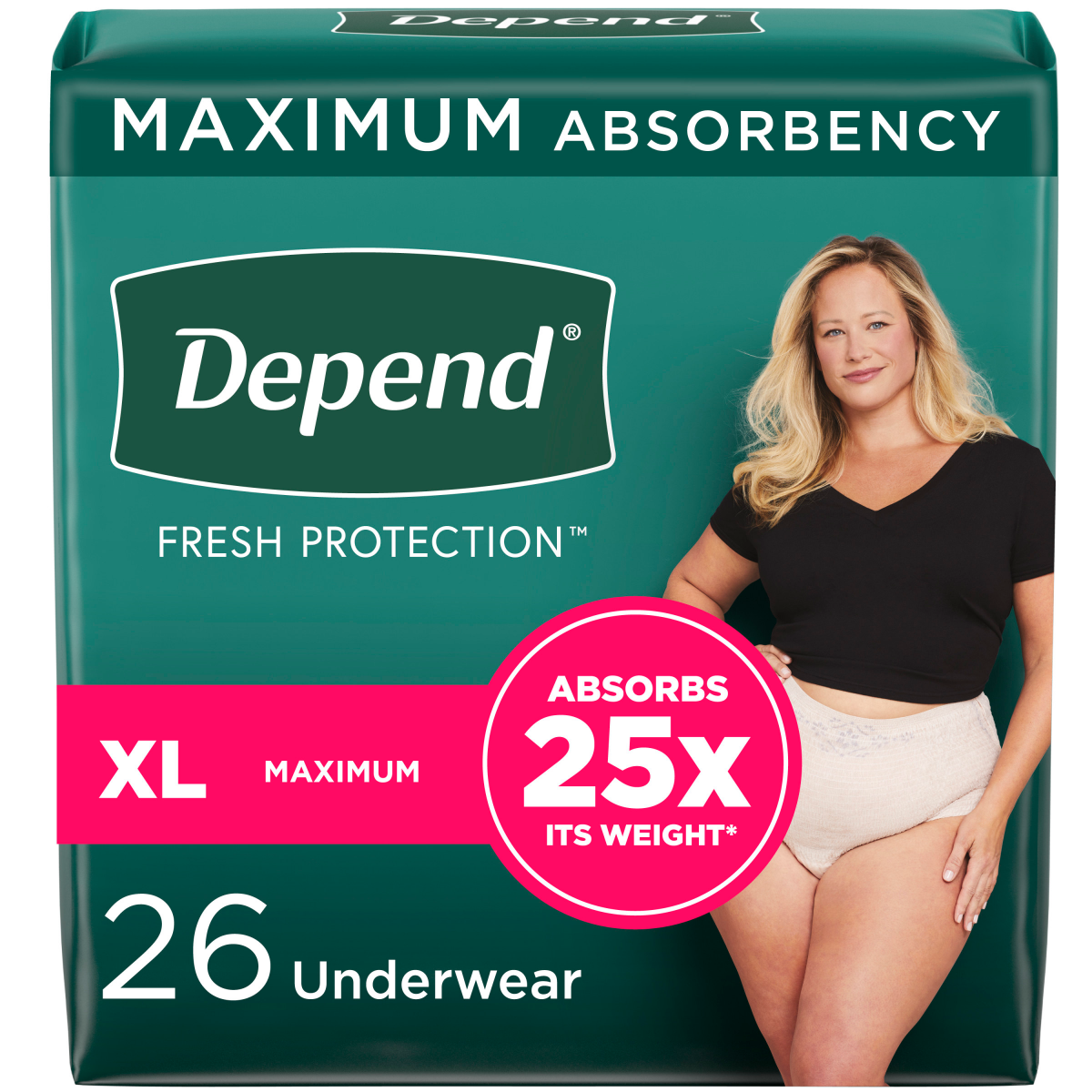 slide 1 of 5, Depend Fit-Flex Adult Incontinence Underwear for Women, Disposable, Maximum Absorbency, Extra-Large, Blush, 26 Count, 26 ct