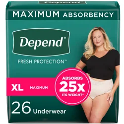 Depend Fresh Protection Adult Incontinence & Postpartum Bladder Leak Underwear for Women, Disposable, Maximum, Extra-Large, Blush, 26 Count