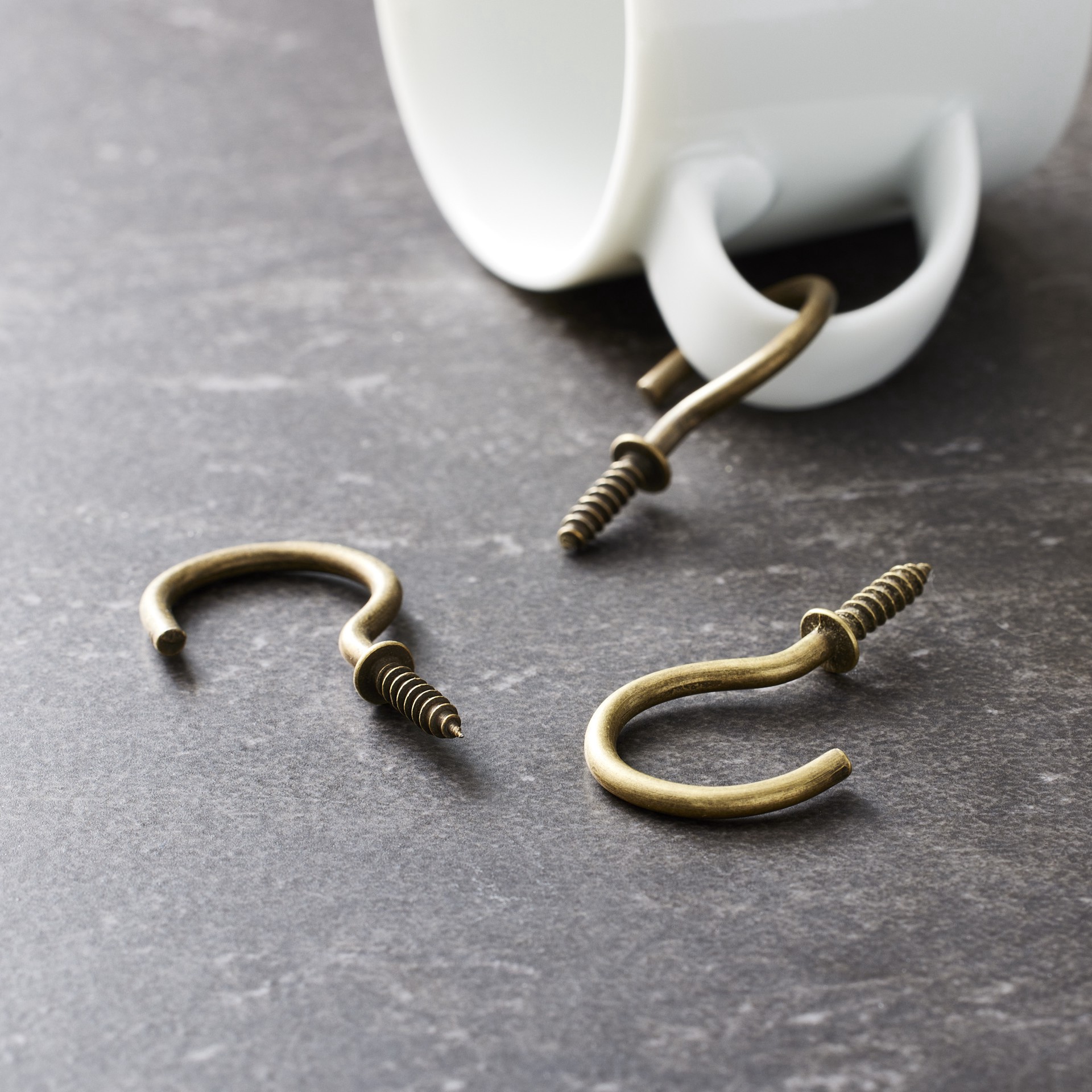 slide 3 of 4, 1.25" Antique Brass Cup Hooks, 3ct. By Studio Decor, 3 ct