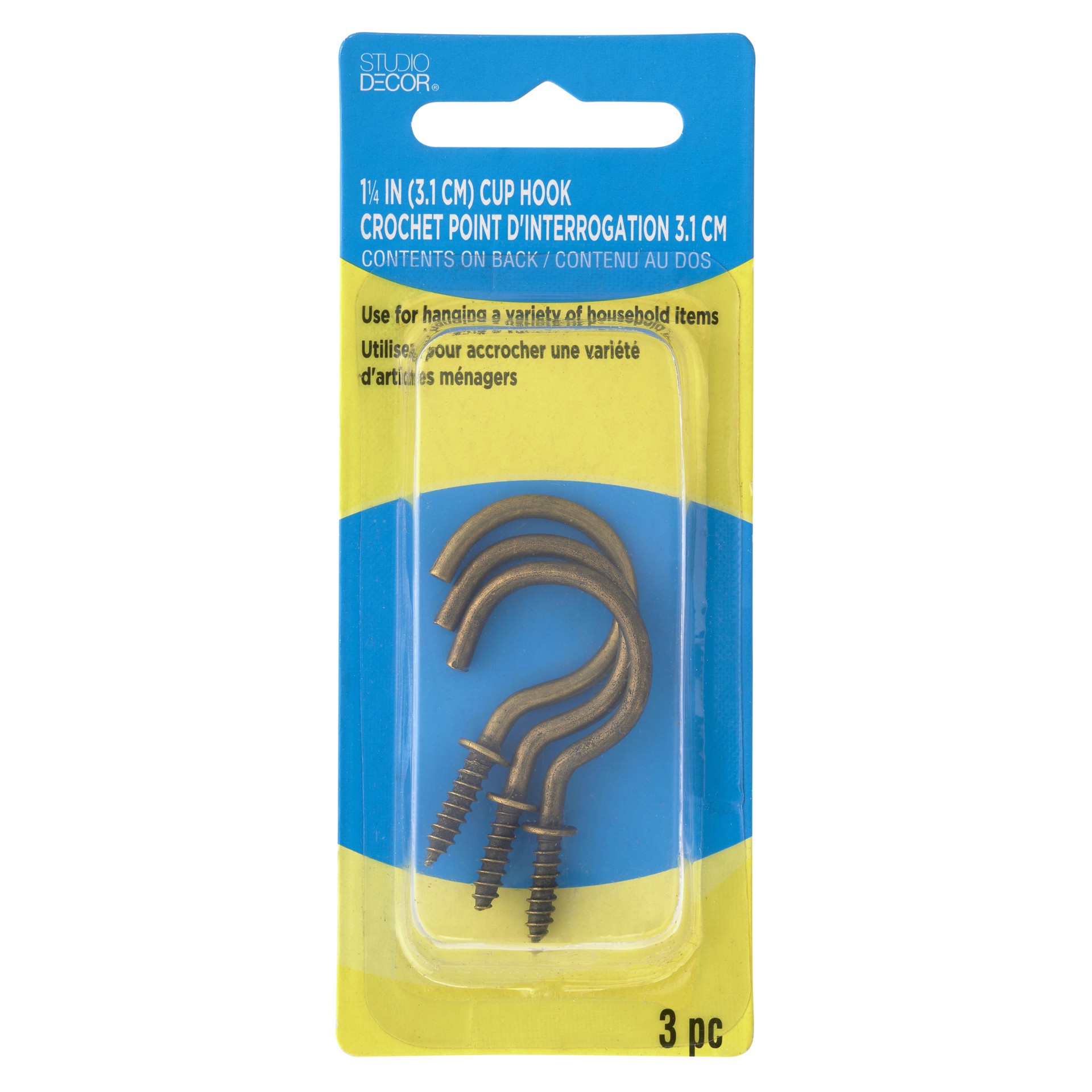 slide 2 of 4, 1.25" Antique Brass Cup Hooks, 3ct. By Studio Decor, 3 ct