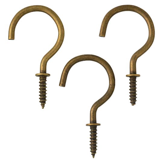 slide 1 of 4, 1.25" Antique Brass Cup Hooks, 3ct. By Studio Decor, 3 ct