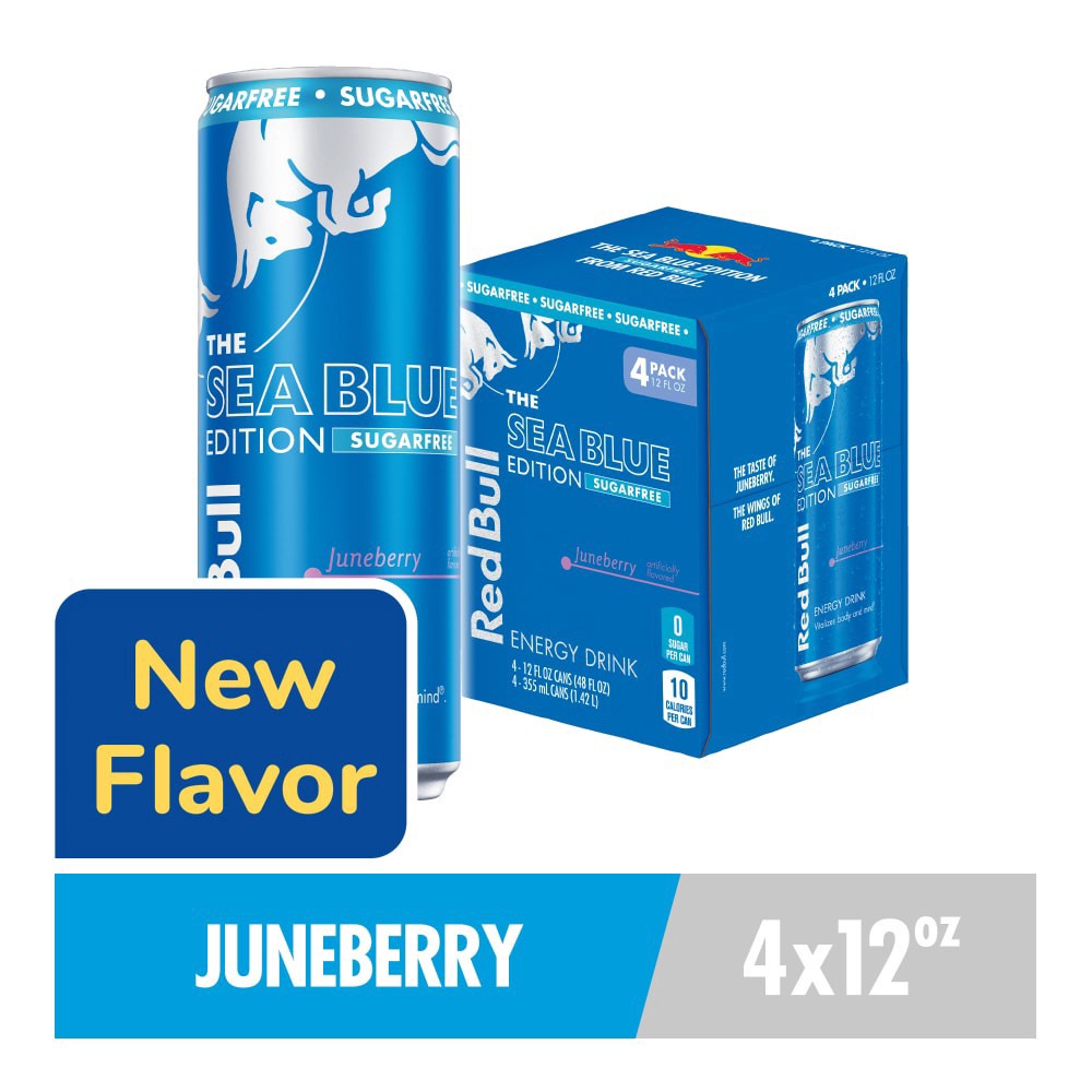 slide 4 of 6, Red Bull Sea Blue Edition Sugar Free Energy Drink - 4 ct; 12 fl oz, 4 ct; 12 fl oz