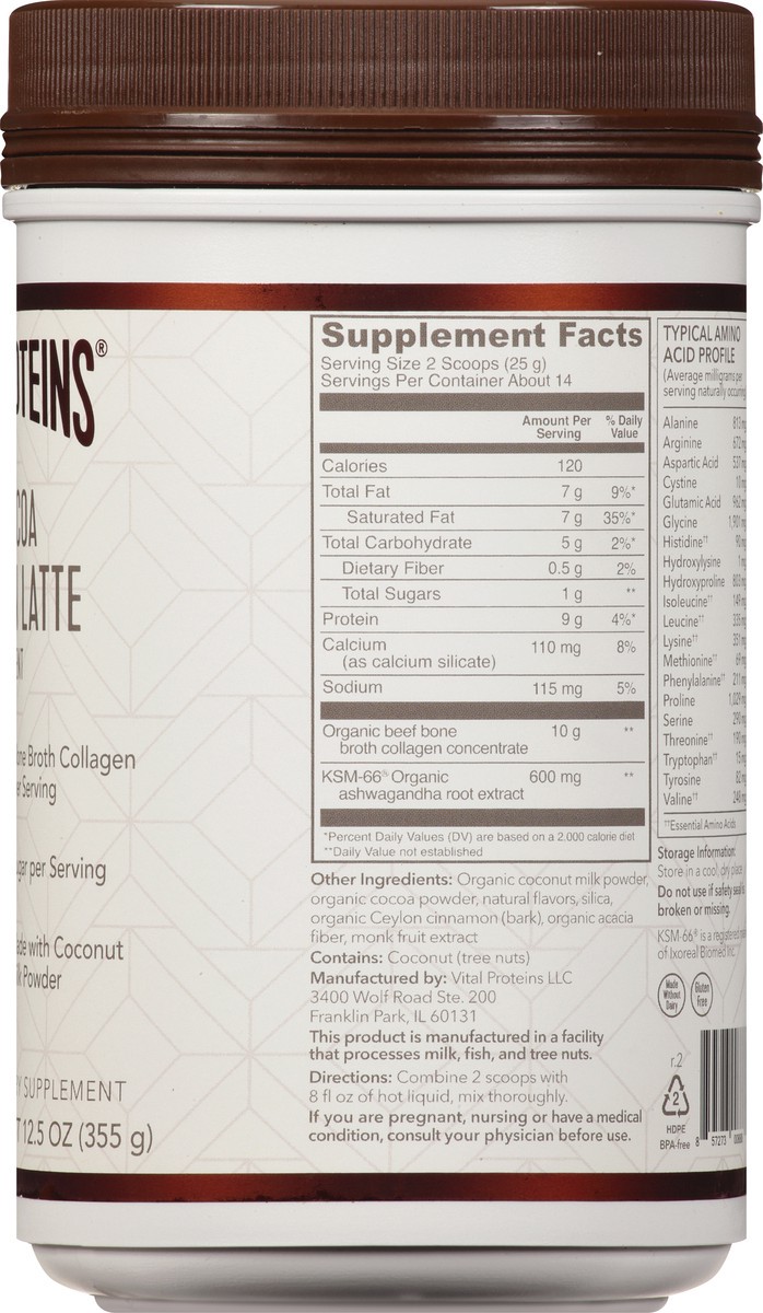 slide 10 of 13, Vital Proteins Hot Cocoa Collagen Latte Supplement 12.5 oz, 12.5 oz