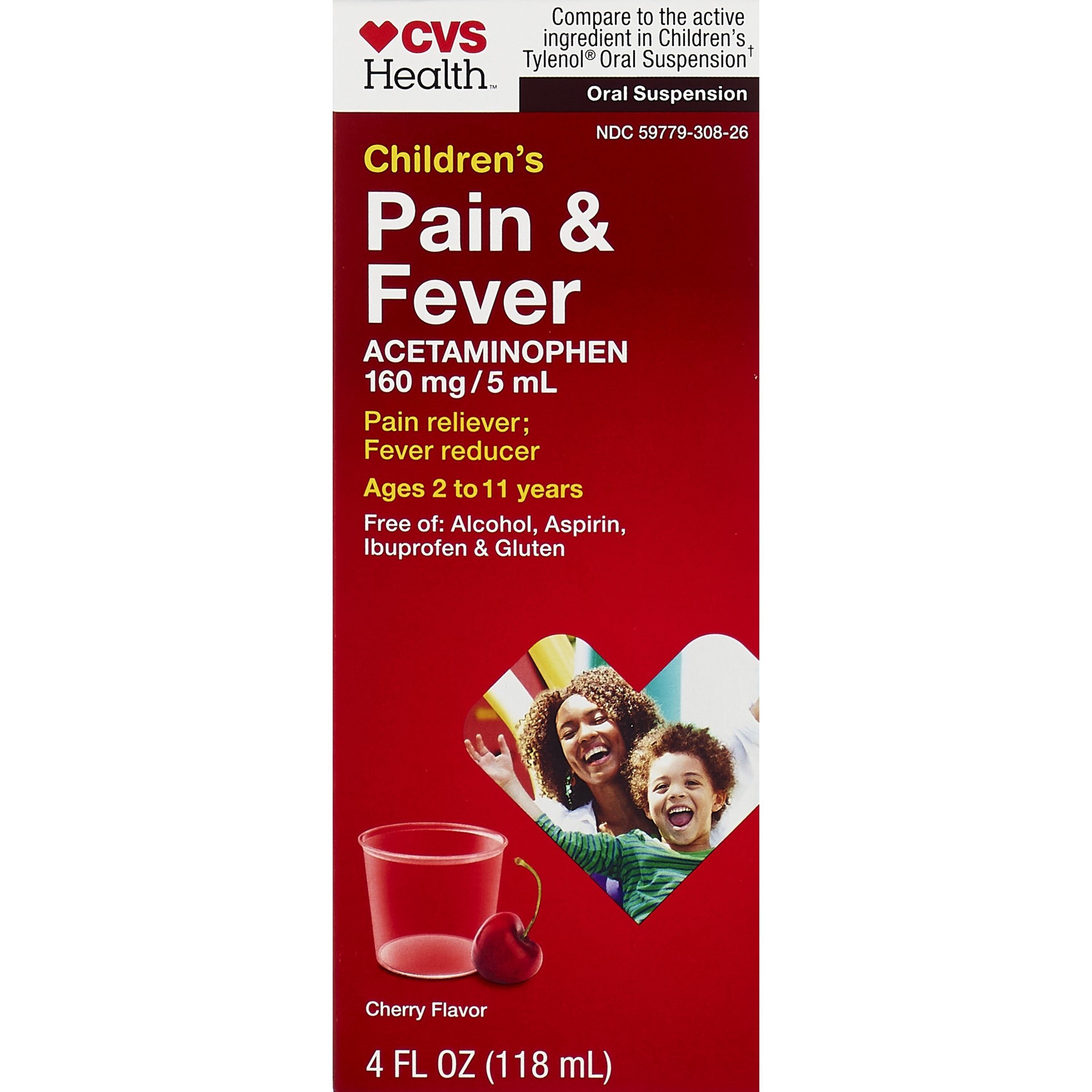 slide 1 of 1, Cvs Health Children's Acetaminophen Pain Reliever & Fever Reducer Oral Suspension, Cherry, 4 Fl Oz, 4 oz