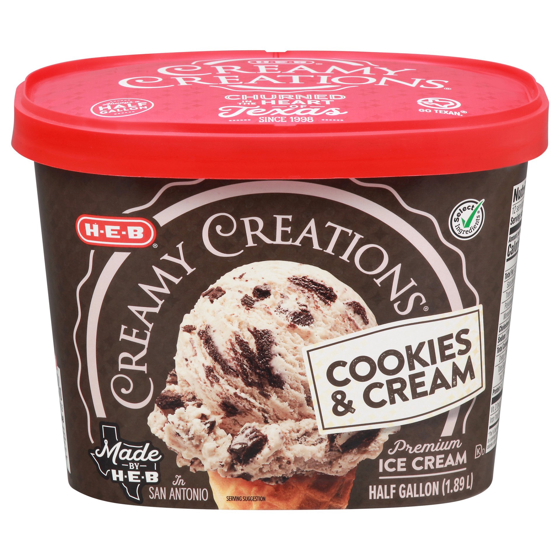 slide 1 of 1, H-E-B Creamy Creations Cookies & Cream Ice Cream, 1/2 gal
