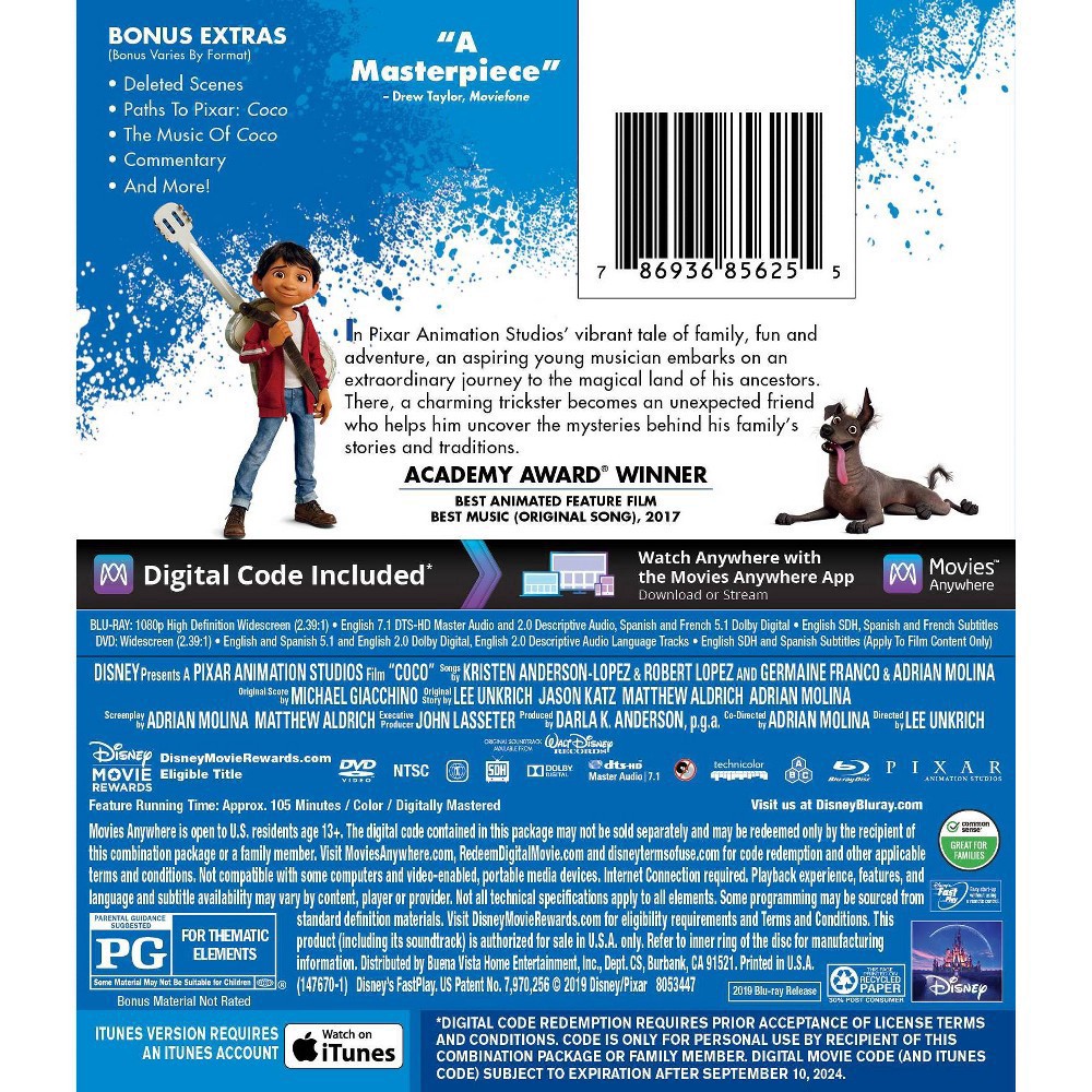 slide 2 of 2, Coco Pixar (Blu-ray + DVD + Digital), 1 ct