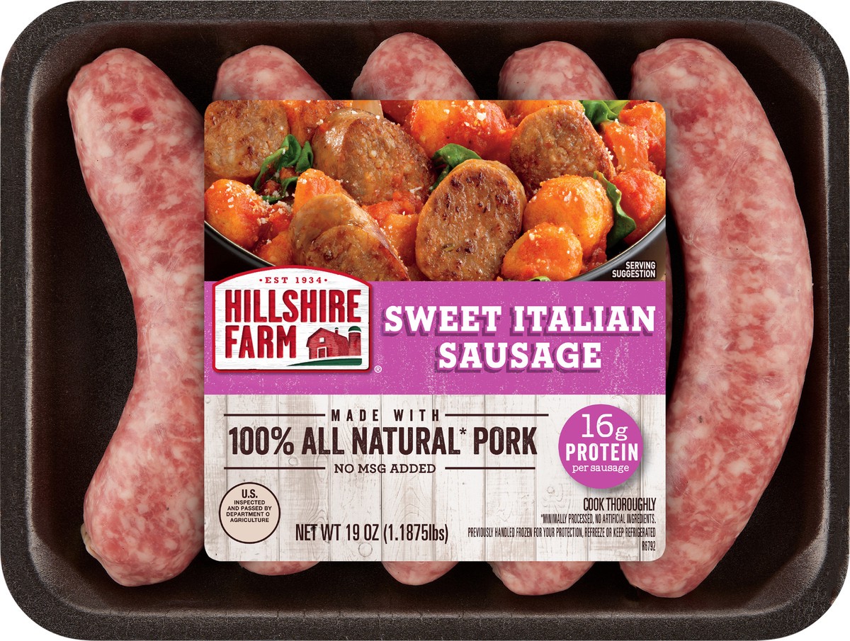 slide 4 of 4, Hillshire Farm All Natural* Sweet Italian Pork Sausage, 5 Count, 19 oz. (Fresh), 53.89 g