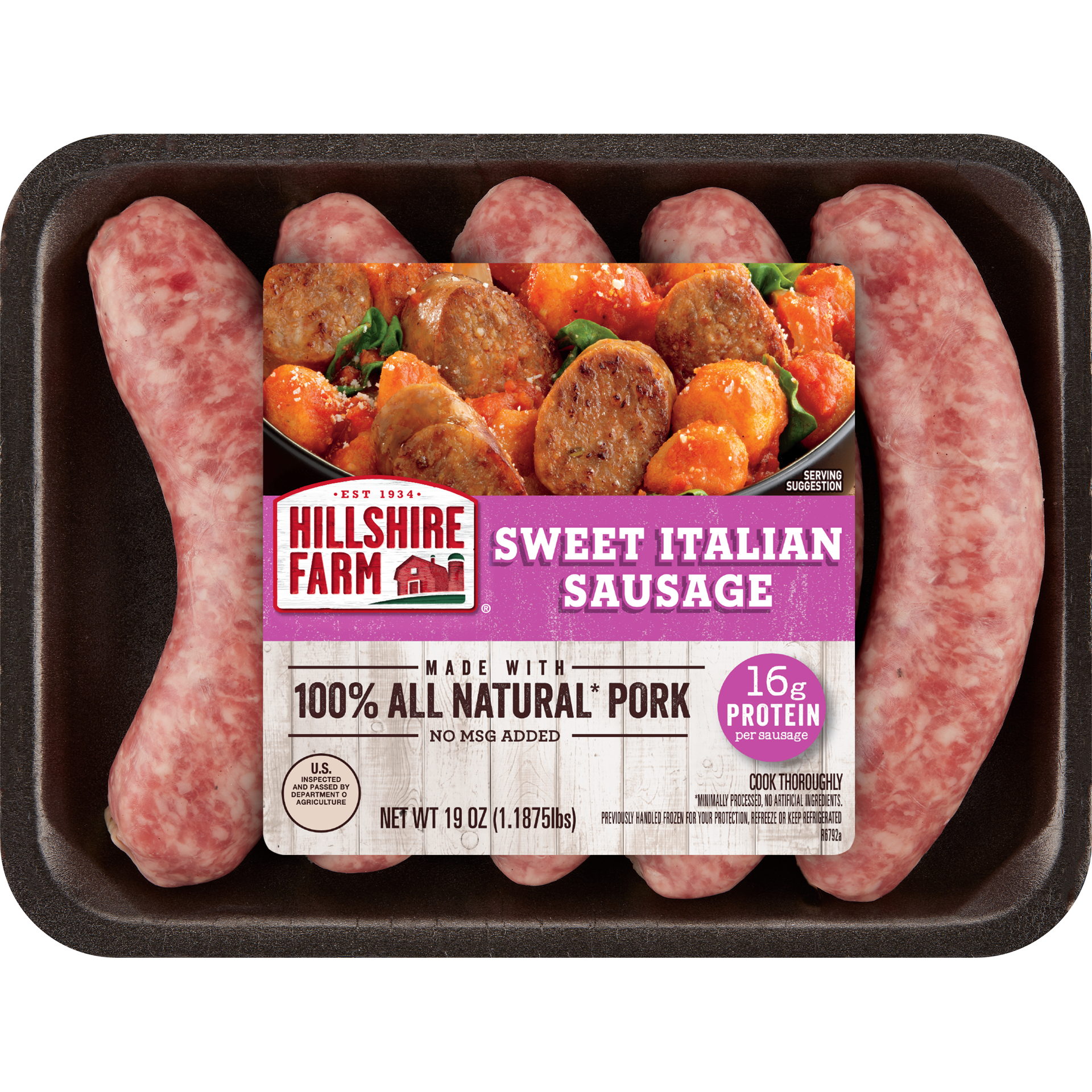 slide 1 of 4, Hillshire Farm All Natural* Sweet Italian Pork Sausage, 5 Count, 19 oz. (Fresh), 53.89 g