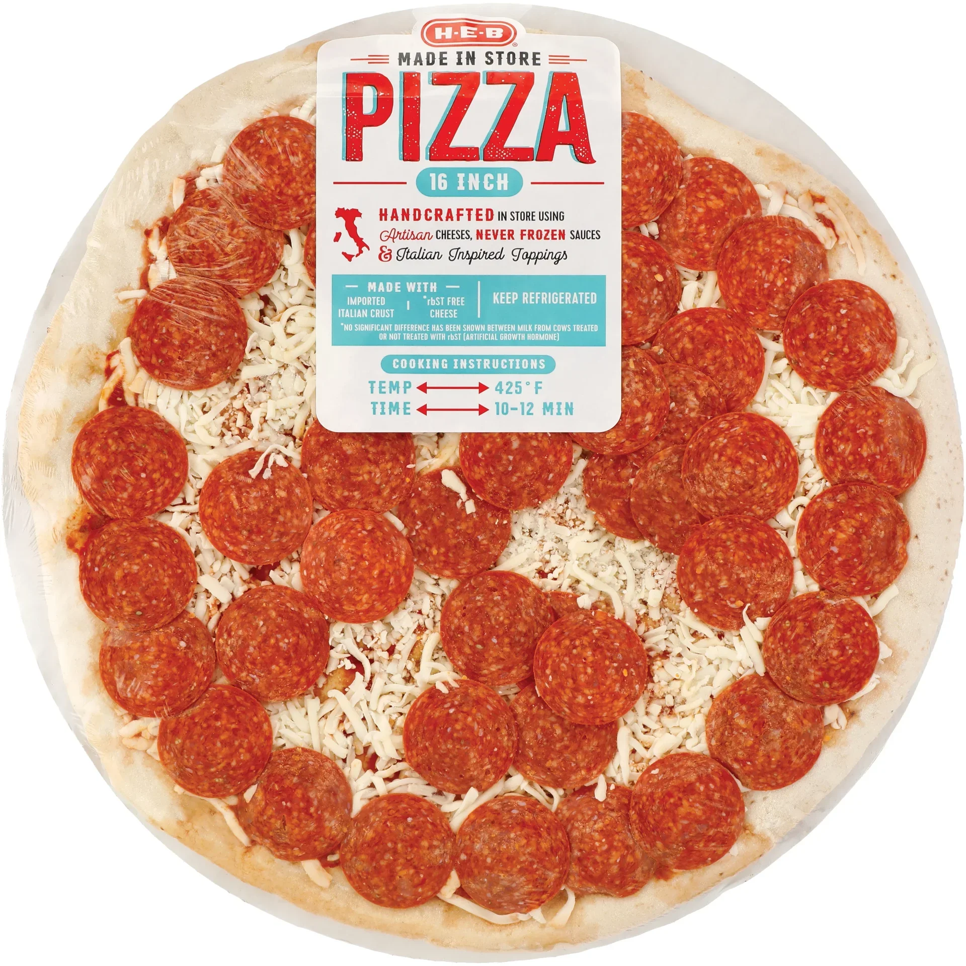 slide 1 of 1, H-E-B Fresh Made in Store Pepperoni Pizza, 16 in