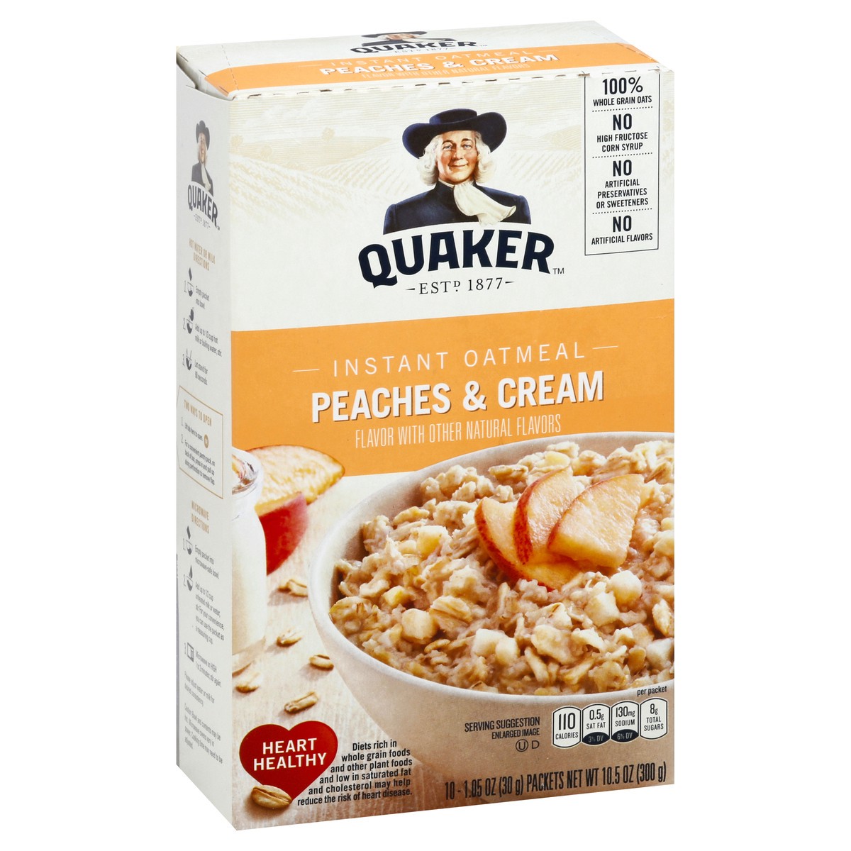 slide 10 of 10, Quaker Peaches & Cream Instant Oatmeal 10Pk, 10 ct
