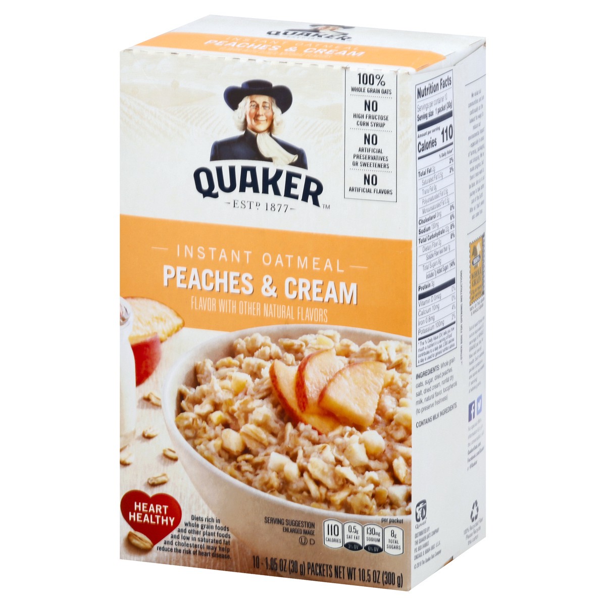slide 4 of 10, Quaker Peaches & Cream Instant Oatmeal 10Pk, 10.5 oz