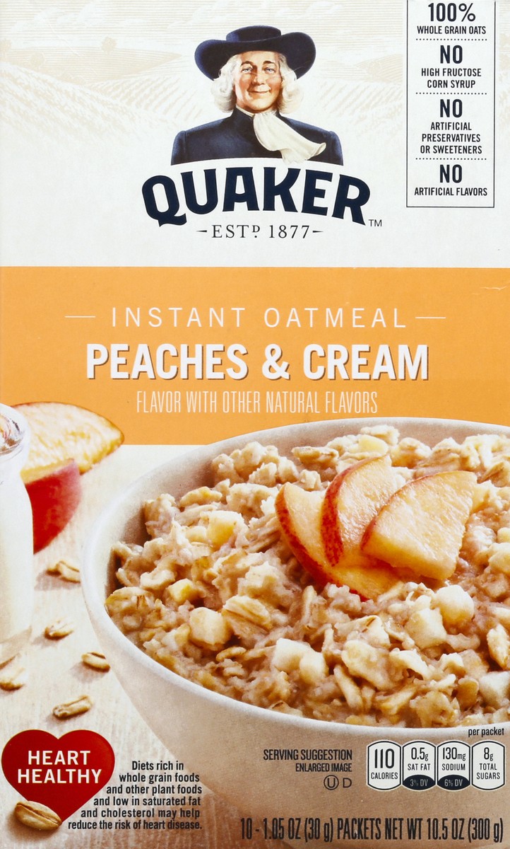slide 6 of 10, Quaker Peaches & Cream Instant Oatmeal 10Pk, 10.5 oz