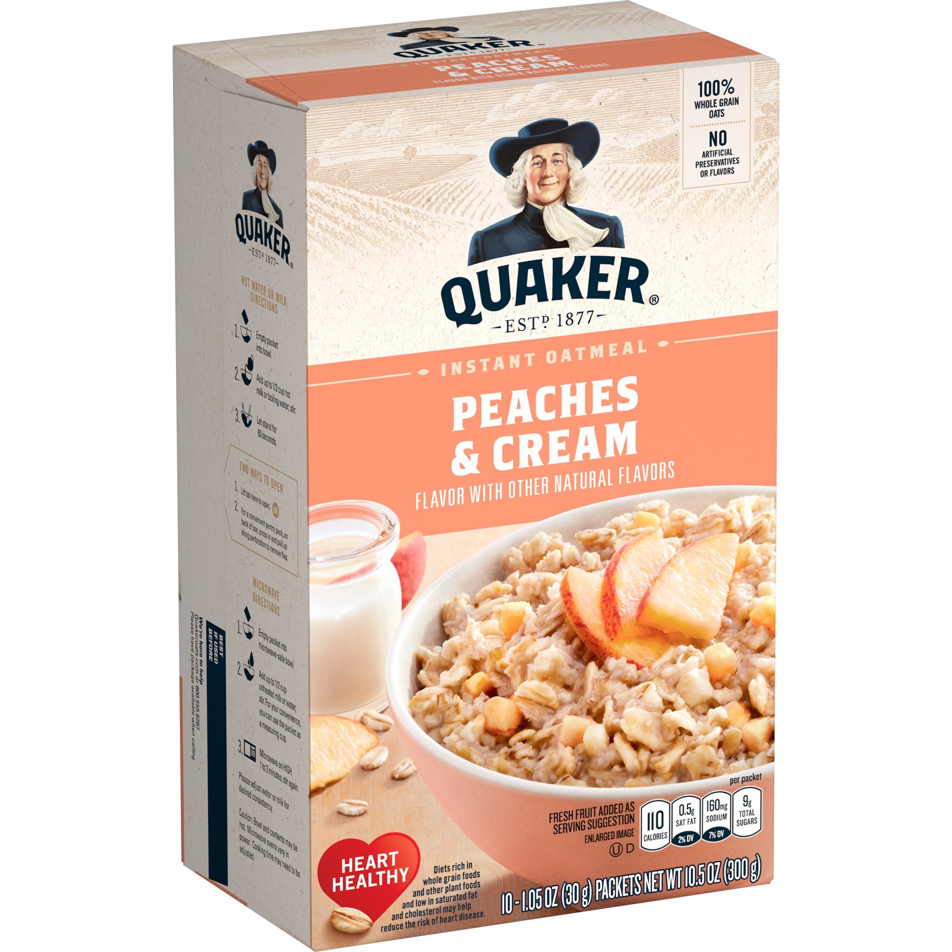slide 1 of 10, Quaker Peaches & Cream Instant Oatmeal 10Pk, 10 ct