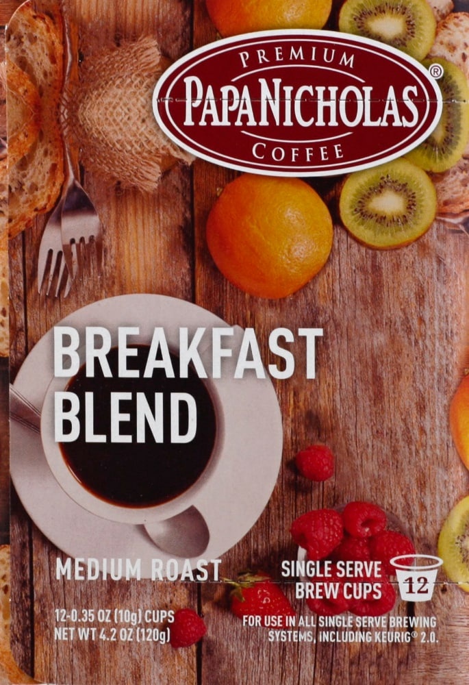 slide 1 of 1, PapaNicholas Breakfast Blend Medium Roast Coffee Single Serve Brew Cups, 12 ct