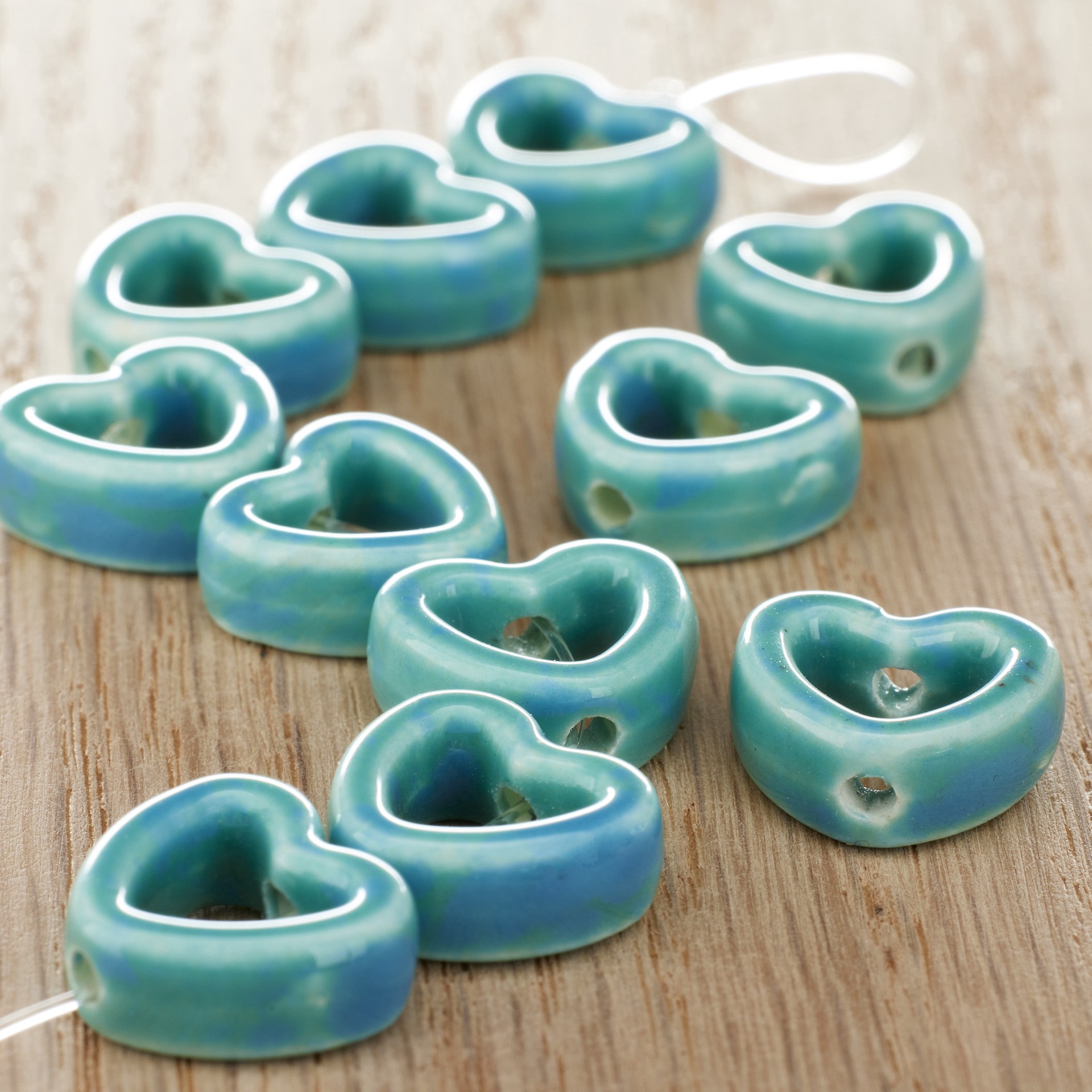 slide 3 of 3, Turquoise Ceramic Heart Beads, 14mm By Bead Landing, 14mm