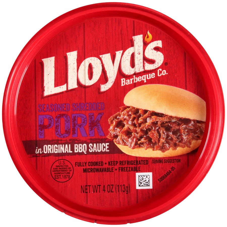 slide 1 of 6, Lloyd's Barbeque Co. Seasoned Shredded Pork in Original BBQ Sauce, 4 oz