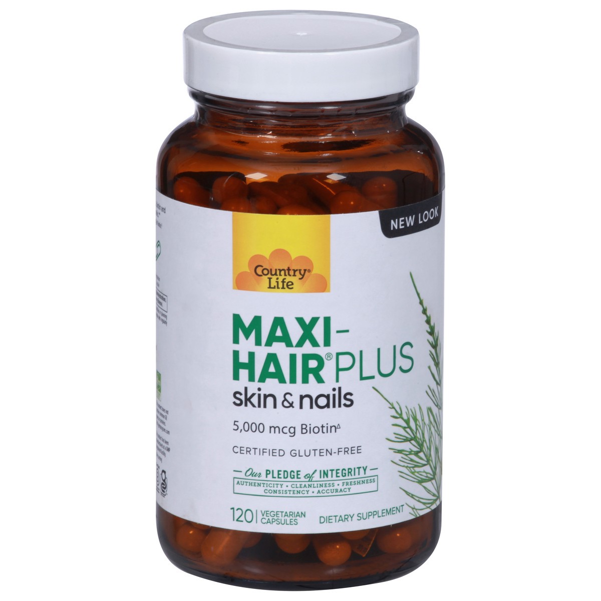 slide 5 of 9, Country Life Maxi-Hair Plus 5000 mcg Skin & Nails 120 Vegetarian Capsules, 120 ct