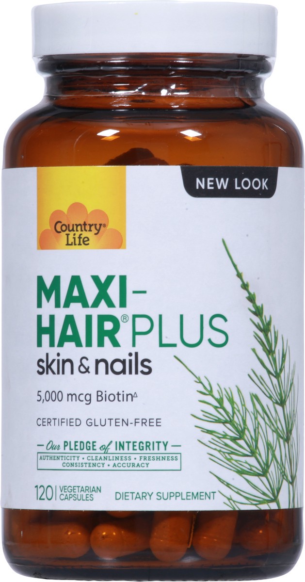 slide 2 of 9, Country Life Maxi-Hair Plus 5000 mcg Skin & Nails 120 Vegetarian Capsules, 120 ct