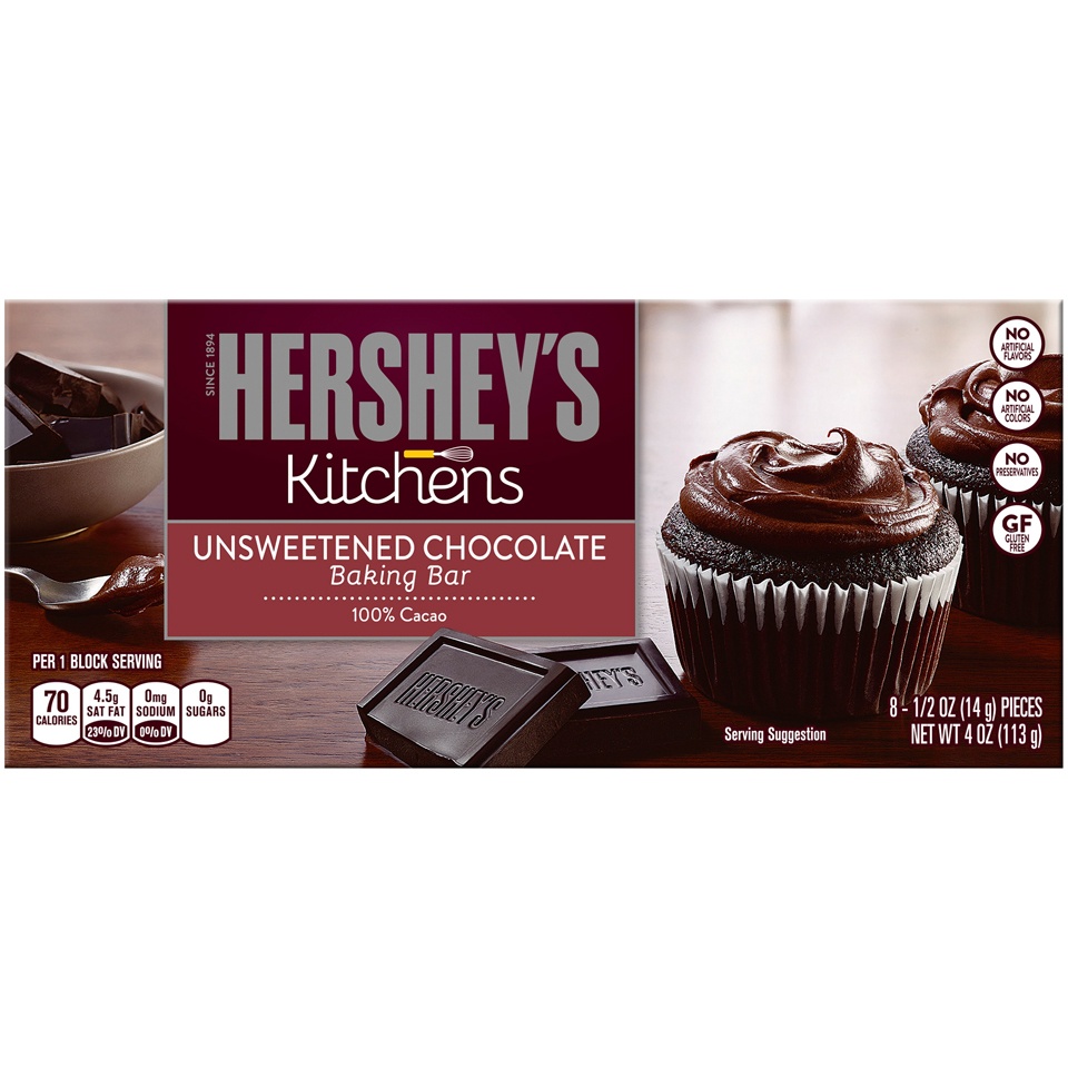 slide 1 of 1, Hershey's Kitchens Unsweetened Chocolate Baking Bar, 4 oz