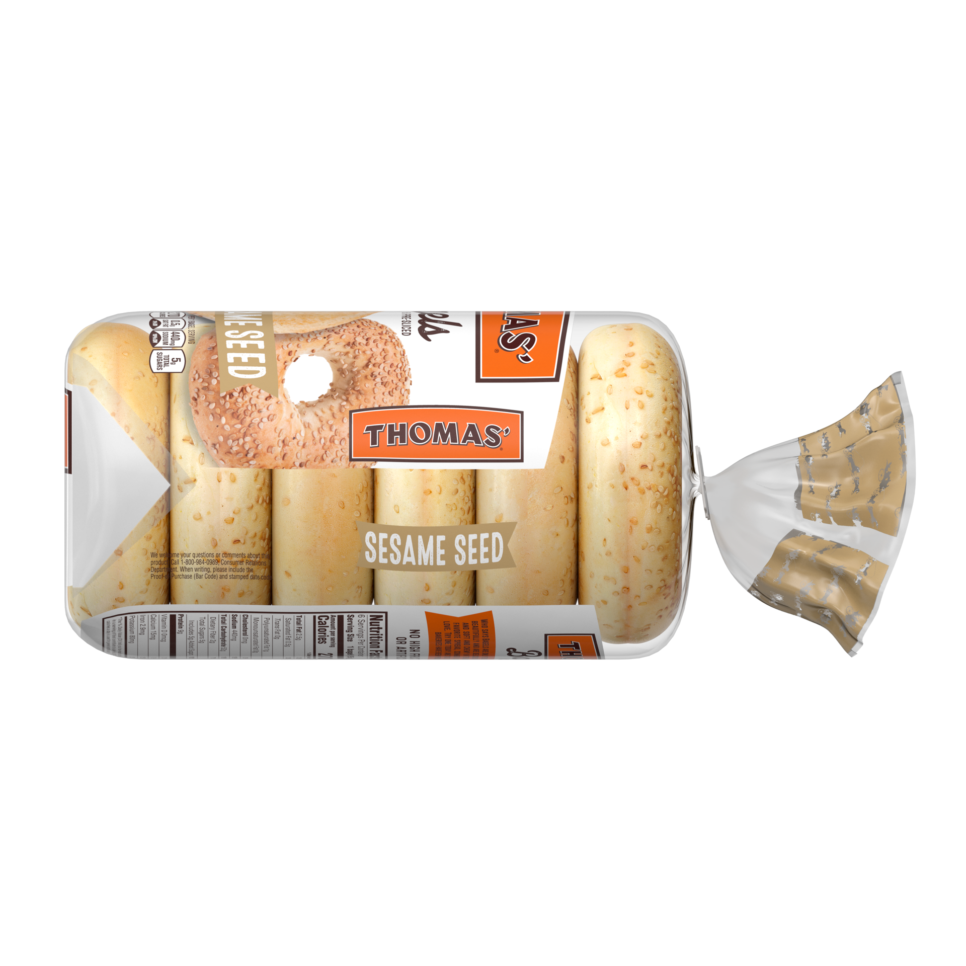 slide 4 of 5, Thomas' Sesame Seed Bagels, 6 count, 20 oz, 6 ct