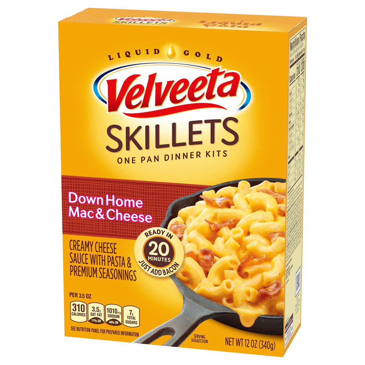 slide 9 of 11, Velveeta Skillets Down Home Mac & Cheese One Pan Dinner Kit with Cheese Sauce, Pasta & Seasonings, 12 oz Box, 12 oz