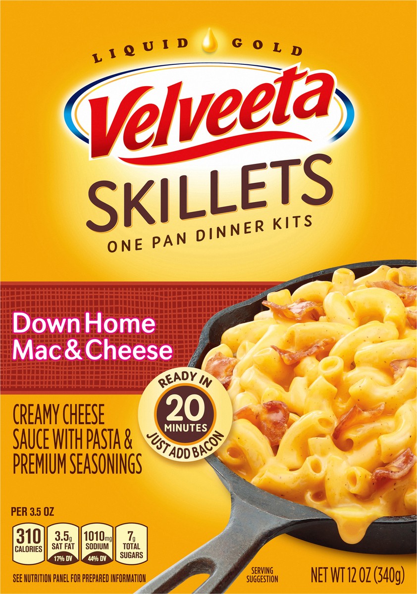 slide 6 of 11, Velveeta Skillets Down Home Mac & Cheese One Pan Dinner Kit with Cheese Sauce, Pasta & Seasonings, 12 oz Box, 12 oz