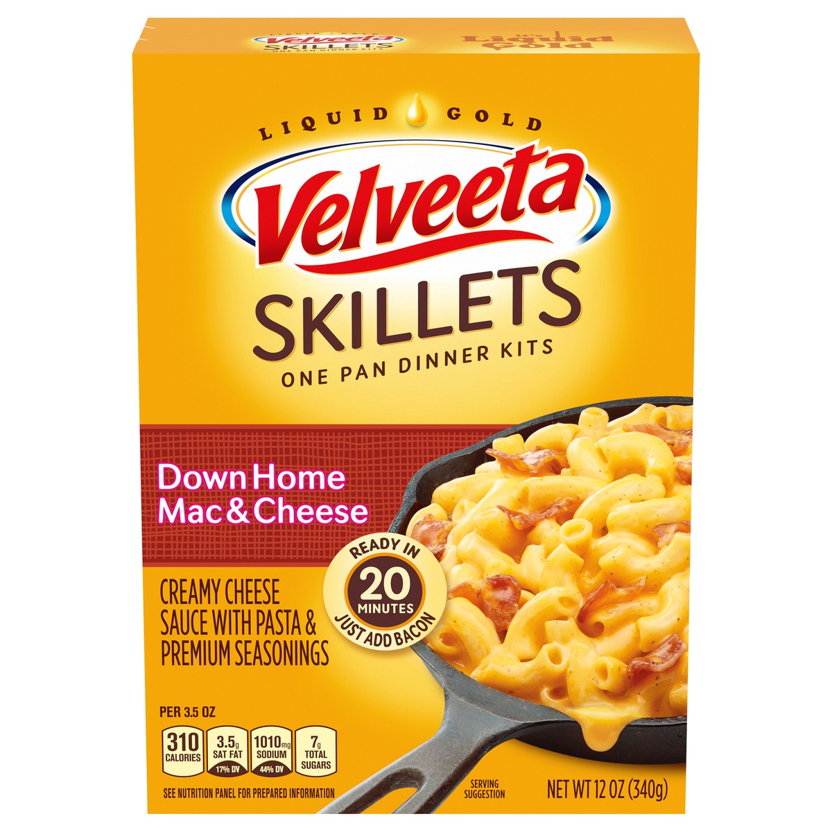 slide 4 of 11, Velveeta Skillets Down Home Mac & Cheese One Pan Dinner Kit with Cheese Sauce, Pasta & Seasonings, 12 oz Box, 12 oz