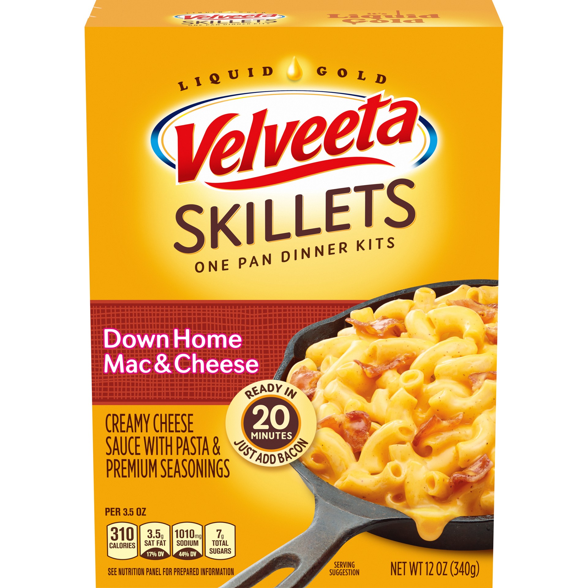 slide 1 of 11, Velveeta Skillets Down Home Mac & Cheese One Pan Dinner Kit with Cheese Sauce, Pasta & Seasonings, 12 oz Box, 12 oz