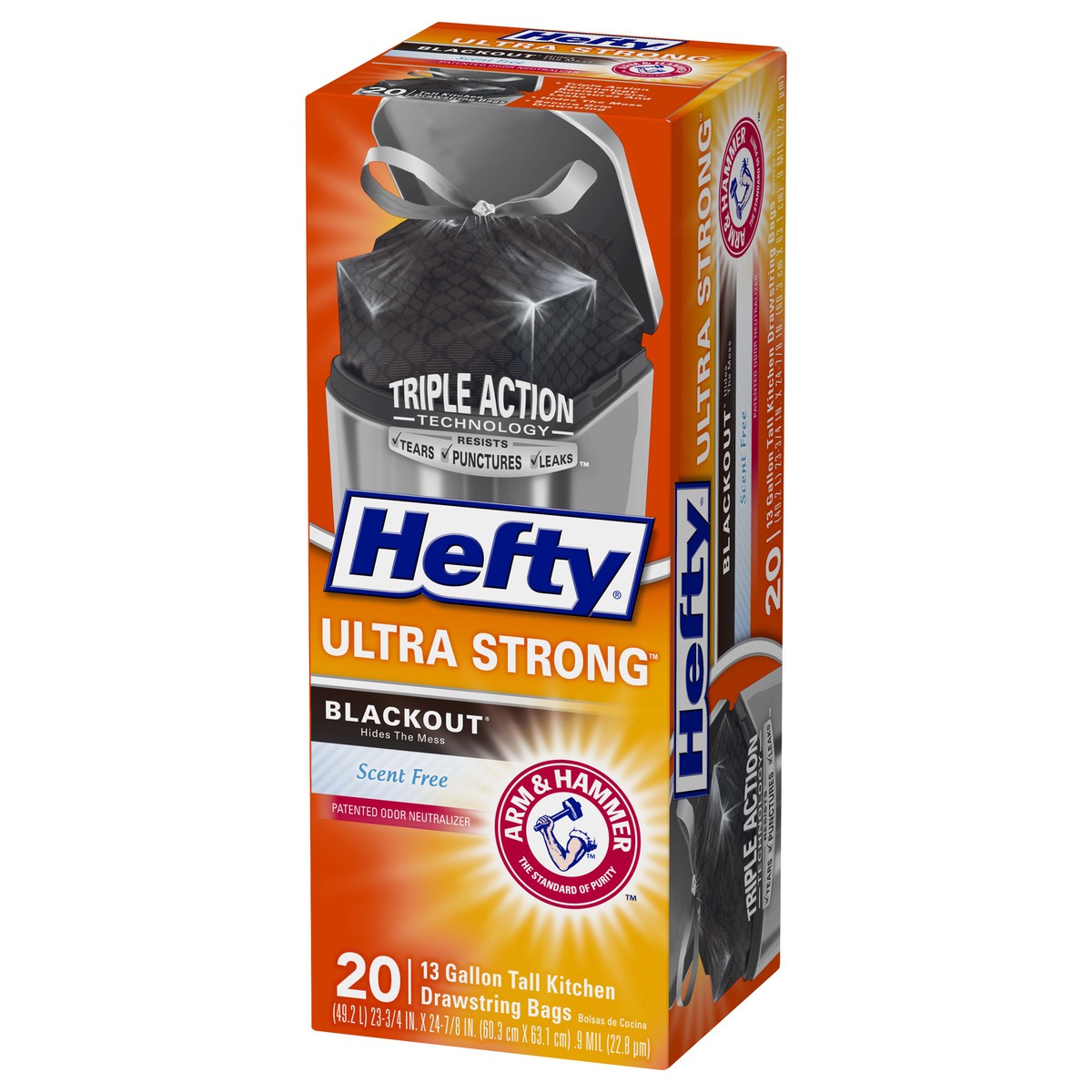 slide 3 of 8, Hefty Tall Kitchen Bags, Drawstring, Blackout, Scent Free, 13 Gallon, 20 ct