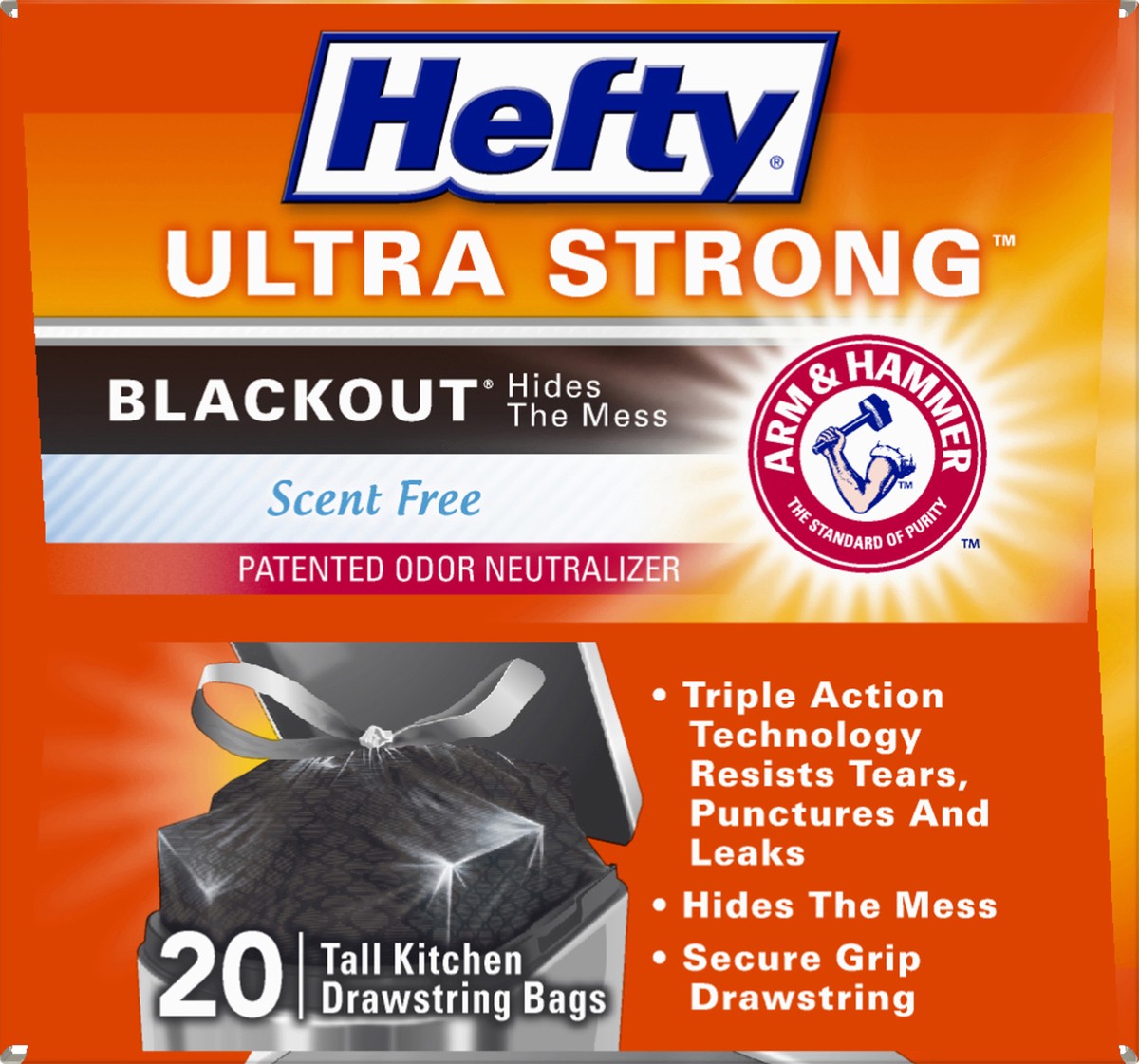 slide 4 of 8, Hefty Tall Kitchen Bags, Drawstring, Blackout, Scent Free, 13 Gallon, 20 ct