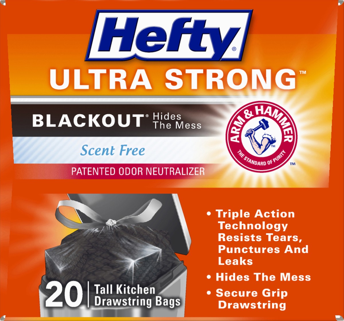 slide 6 of 8, Hefty Tall Kitchen Bags, Drawstring, Blackout, Scent Free, 13 Gallon, 20 ct