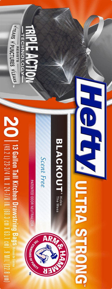 slide 8 of 8, Hefty Tall Kitchen Bags, Drawstring, Blackout, Scent Free, 13 Gallon, 20 ct