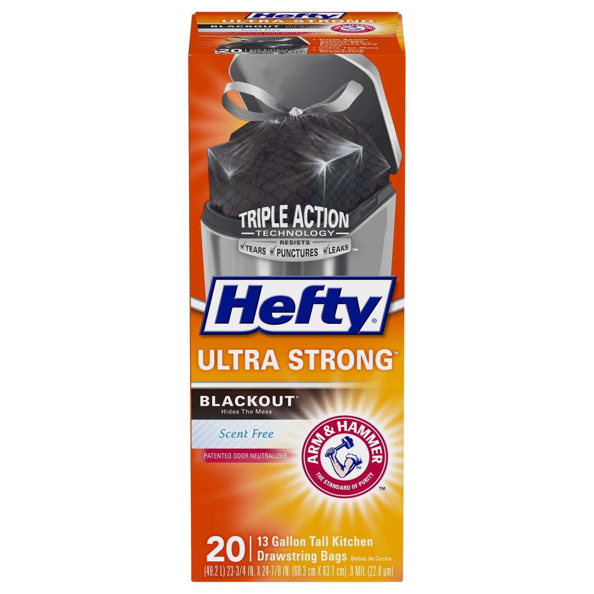 slide 1 of 8, Hefty Tall Kitchen Bags, Drawstring, Blackout, Scent Free, 13 Gallon, 20 ct