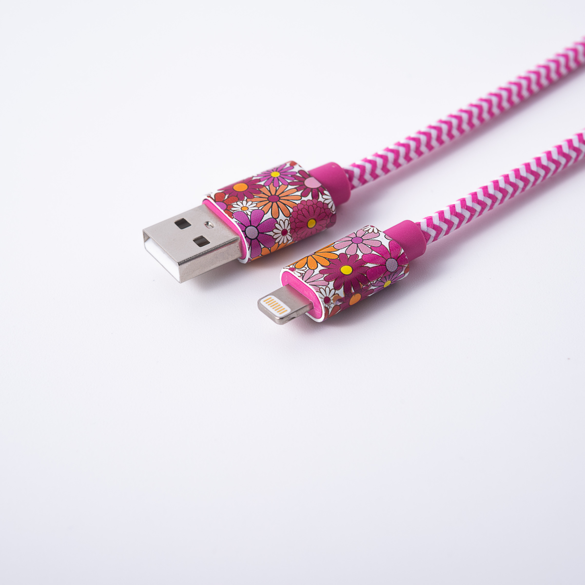 slide 2 of 7, TECHCELLENT Lightning To USB-A Charge & Sync Braided Cable, 6ft Floral, 6 ft