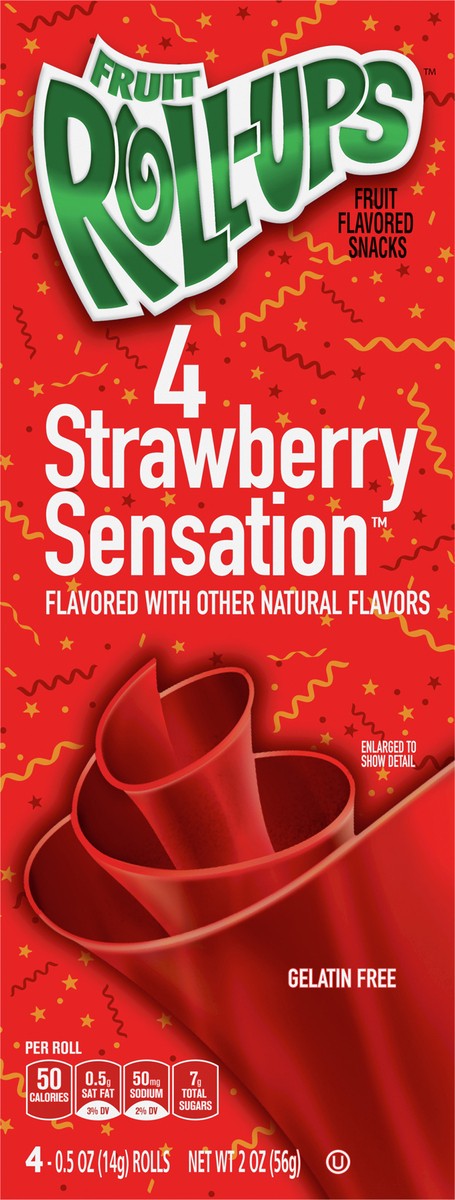 slide 12 of 13, Fruit Roll-Ups Betty Crocker Fruit Snacks, Fruit Roll-Ups, Strawberry Sensation, 4 Rolls, 0.5 oz Each, 4 ct; 0.5 oz