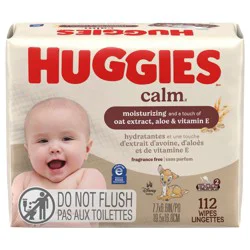 Huggies Calm Baby Wipes, Unscented, 2 Push Button Packs (112 Wipes Total)