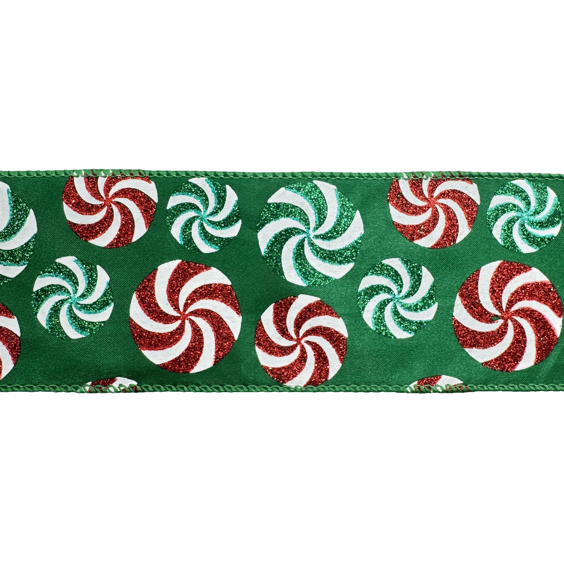 slide 2 of 3, 2.5" X 20ft. Green Glitter Peppermints Wired Ribbon By Celebrate It, 2.5 in x 20 ft