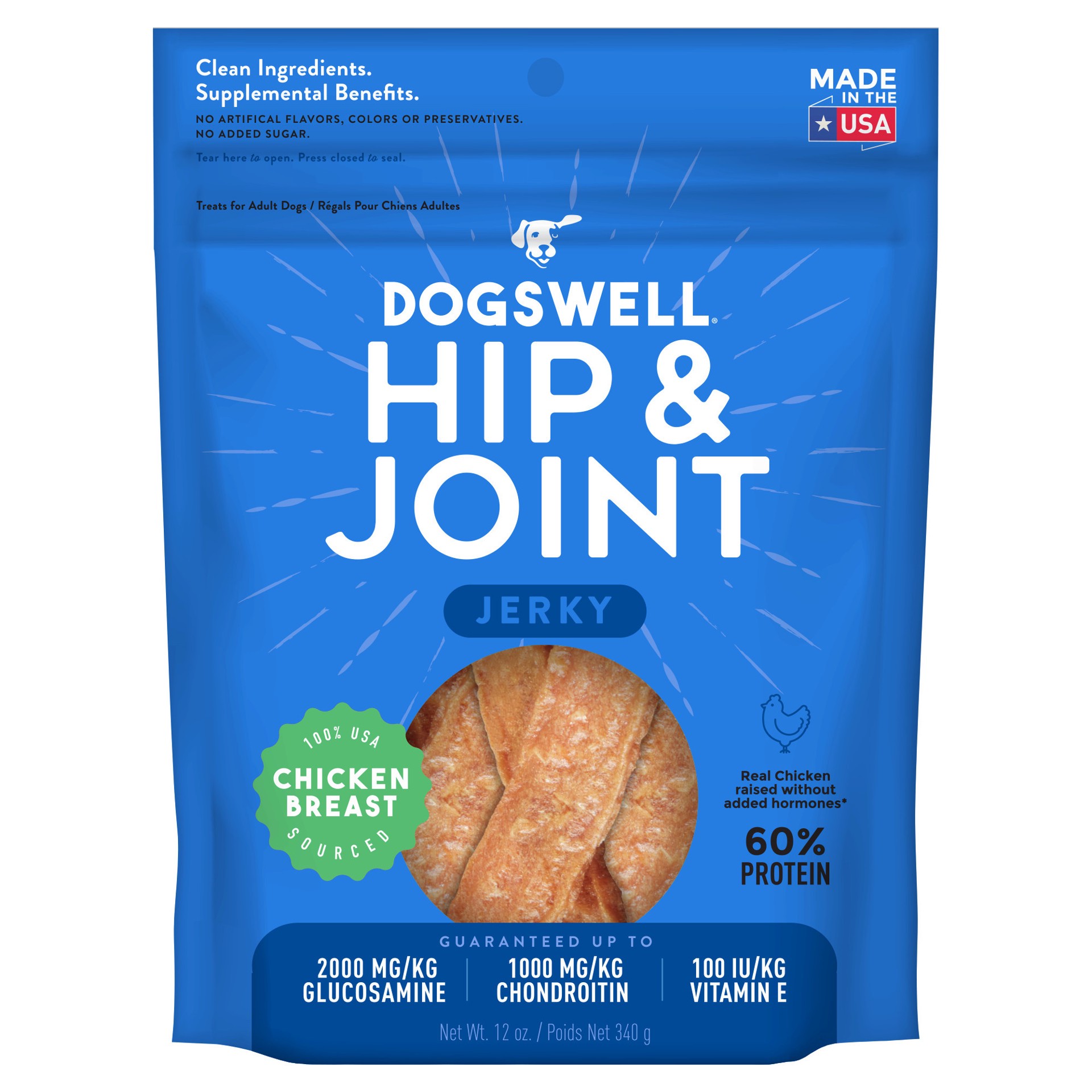 slide 1 of 6, Dogswell Hip & Joint Jerky Dog Treats, Chicken, 12 oz. Pouch, 12 oz