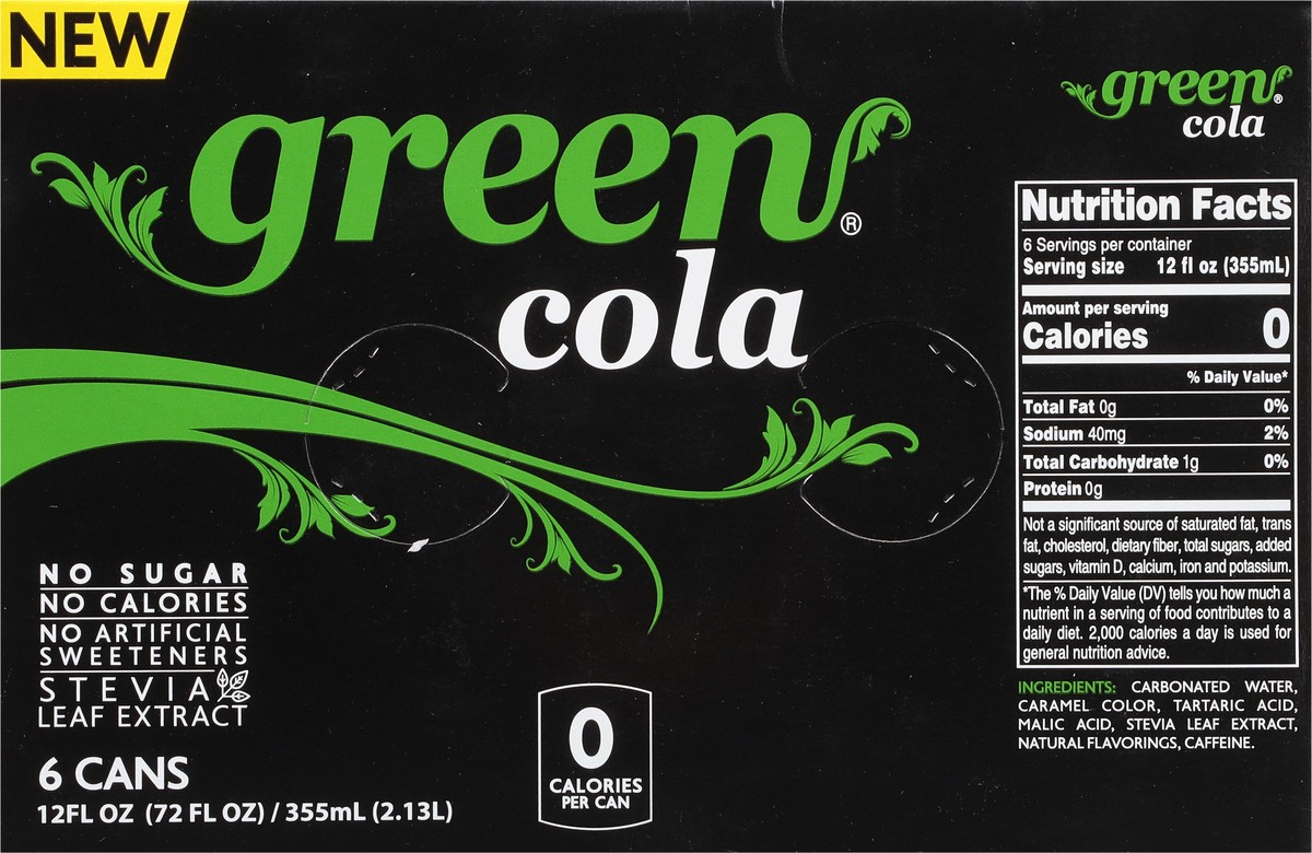 slide 7 of 13, Green Cola Soda 6 Can - 6 ct, 6 ct