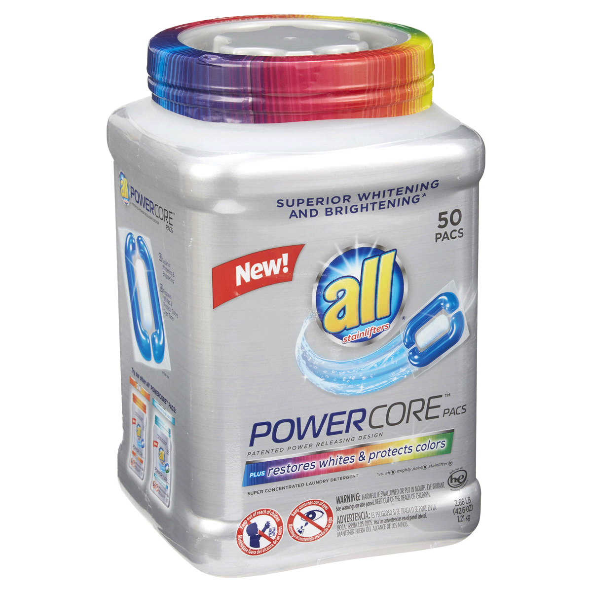 slide 2 of 11, All Powercore Color Protector Laundry Detergent, 50 ct