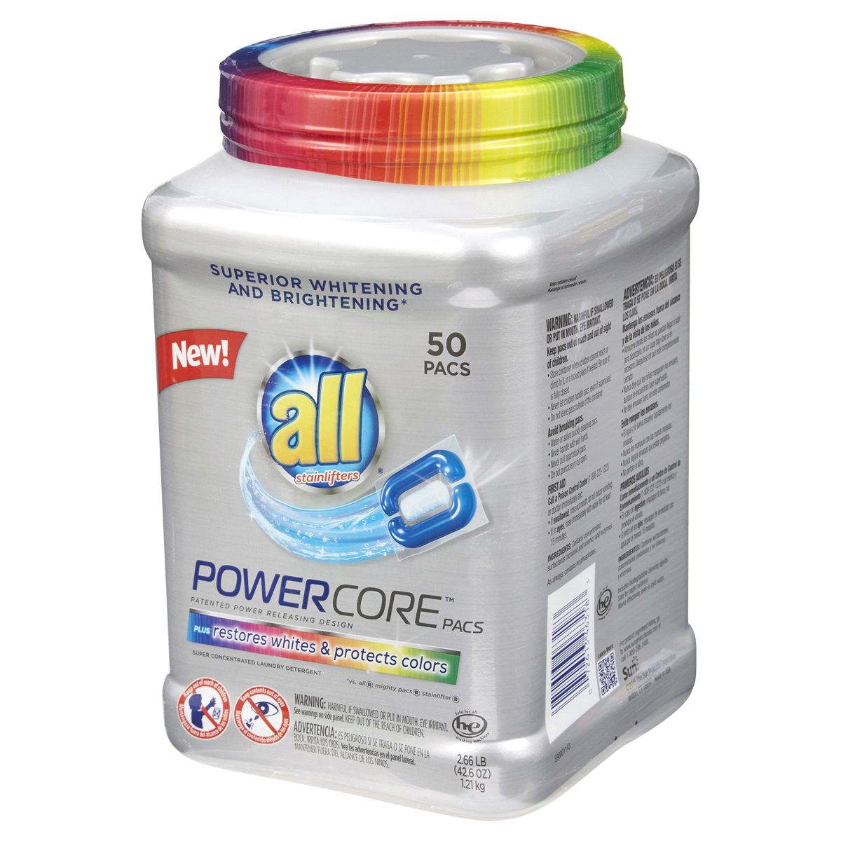 slide 3 of 11, All Powercore Color Protector Laundry Detergent, 50 ct