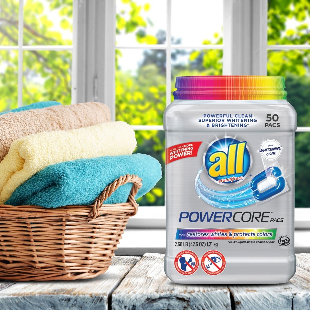 slide 11 of 11, All Powercore Color Protector Laundry Detergent, 50 ct