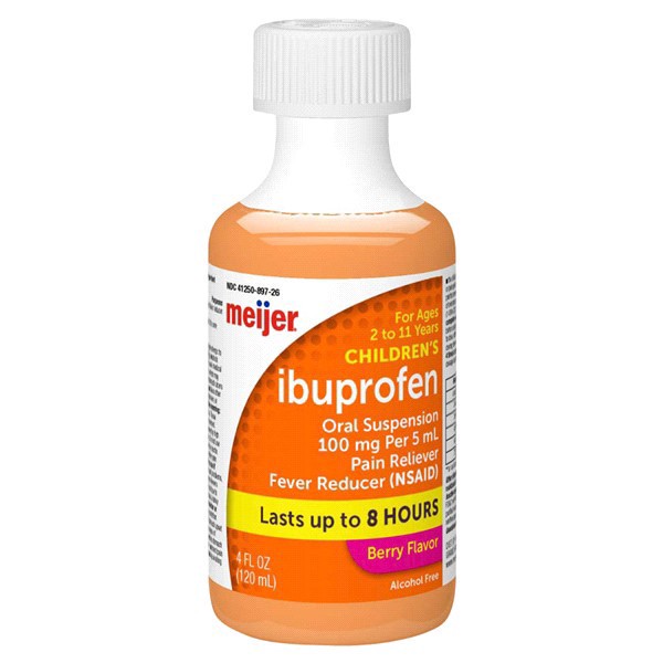 slide 8 of 29, Meijer Children's Ibuprofen Oral Suspension per, Berry Flavor, 100 mg, 5 ml, 4 oz