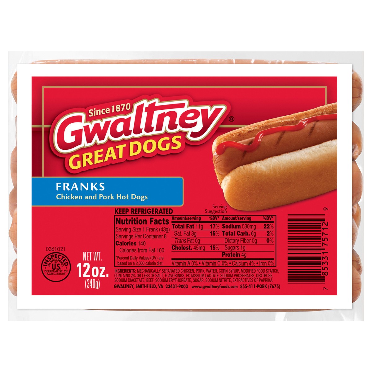 slide 1 of 9, Gwaltney Traditional Meat Hot Dogs, 12oz, 12 oz